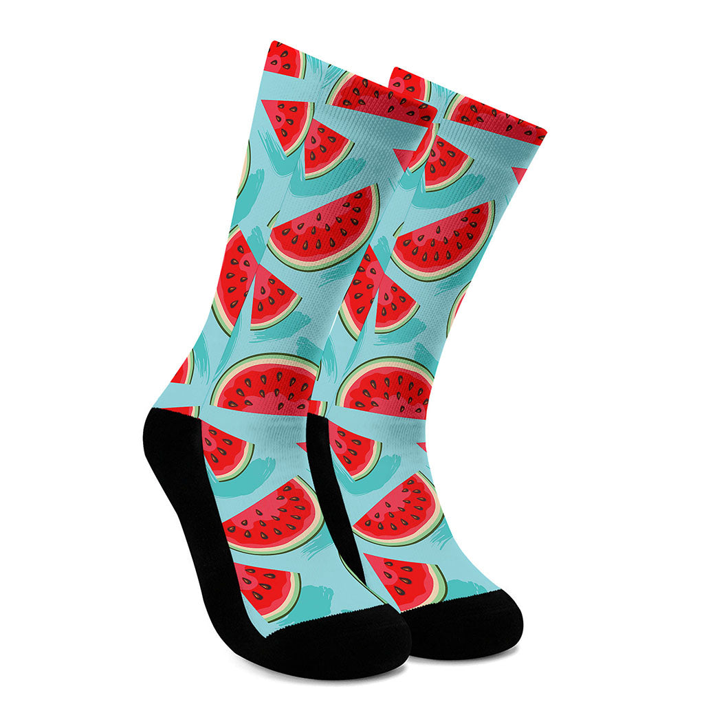 Blue Watermelon Pieces Pattern Print Crew Socks