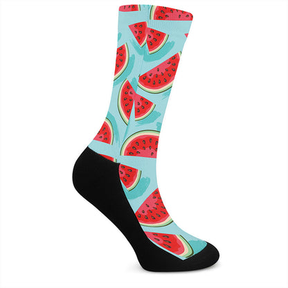 Blue Watermelon Pieces Pattern Print Crew Socks