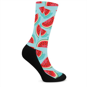 Blue Watermelon Pieces Pattern Print Crew Socks