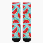 Blue Watermelon Pieces Pattern Print Crew Socks