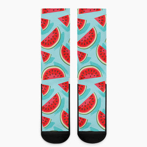 Blue Watermelon Pieces Pattern Print Crew Socks