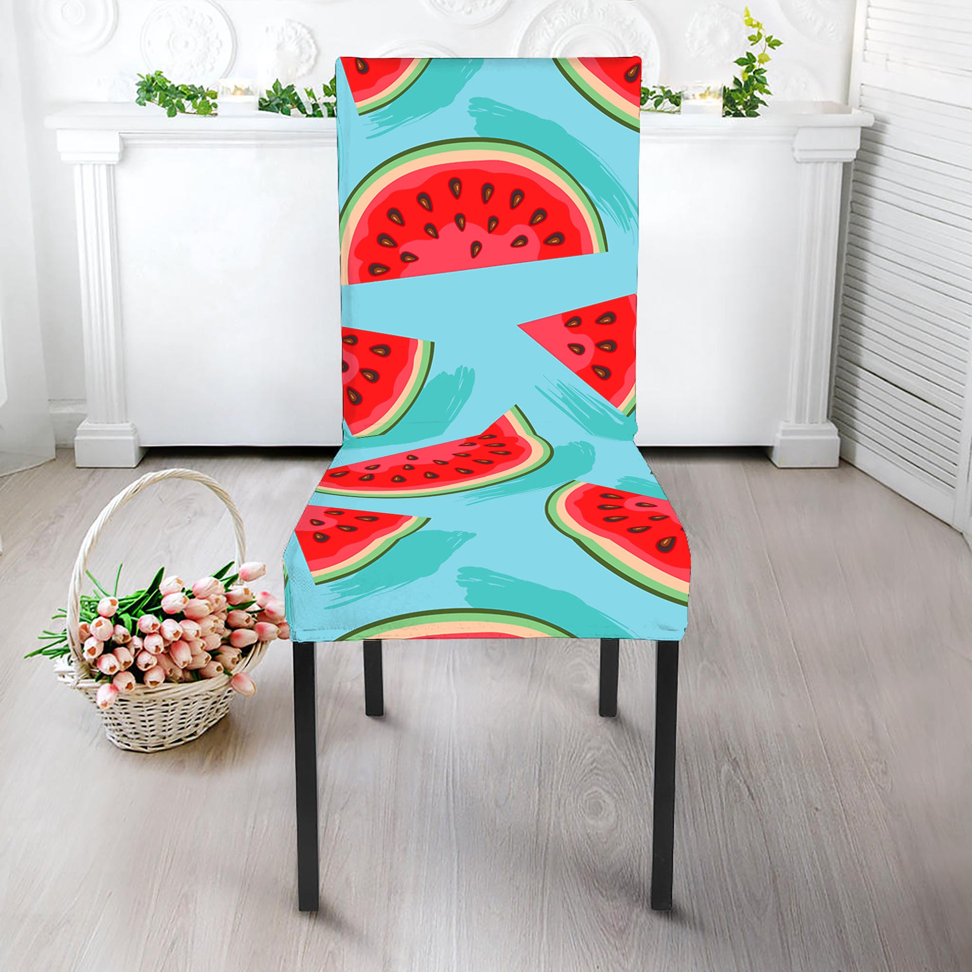Blue Watermelon Pieces Pattern Print Dining Chair Slipcover