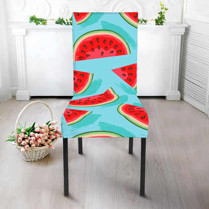 Blue Watermelon Pieces Pattern Print Dining Chair Slipcover