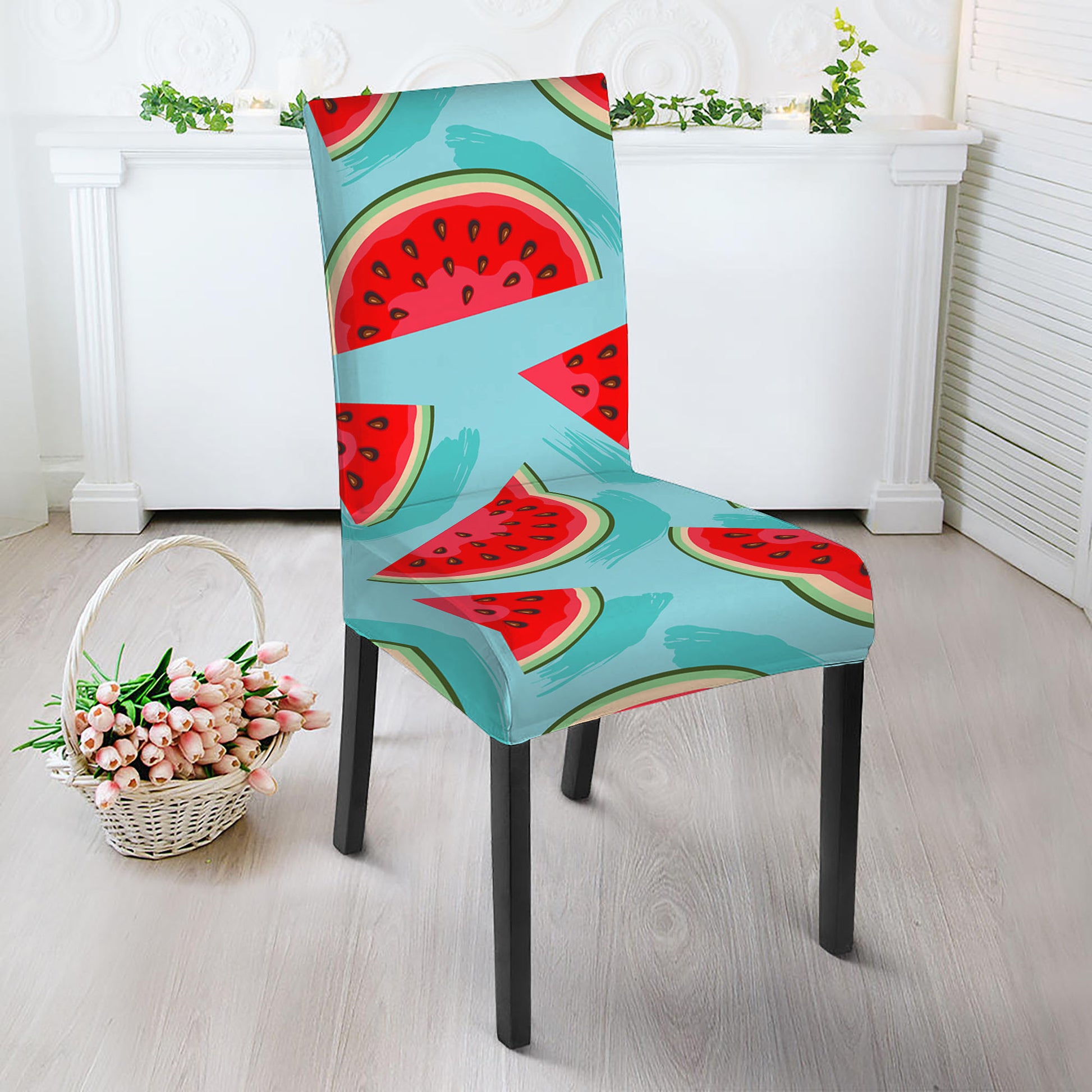 Blue Watermelon Pieces Pattern Print Dining Chair Slipcover