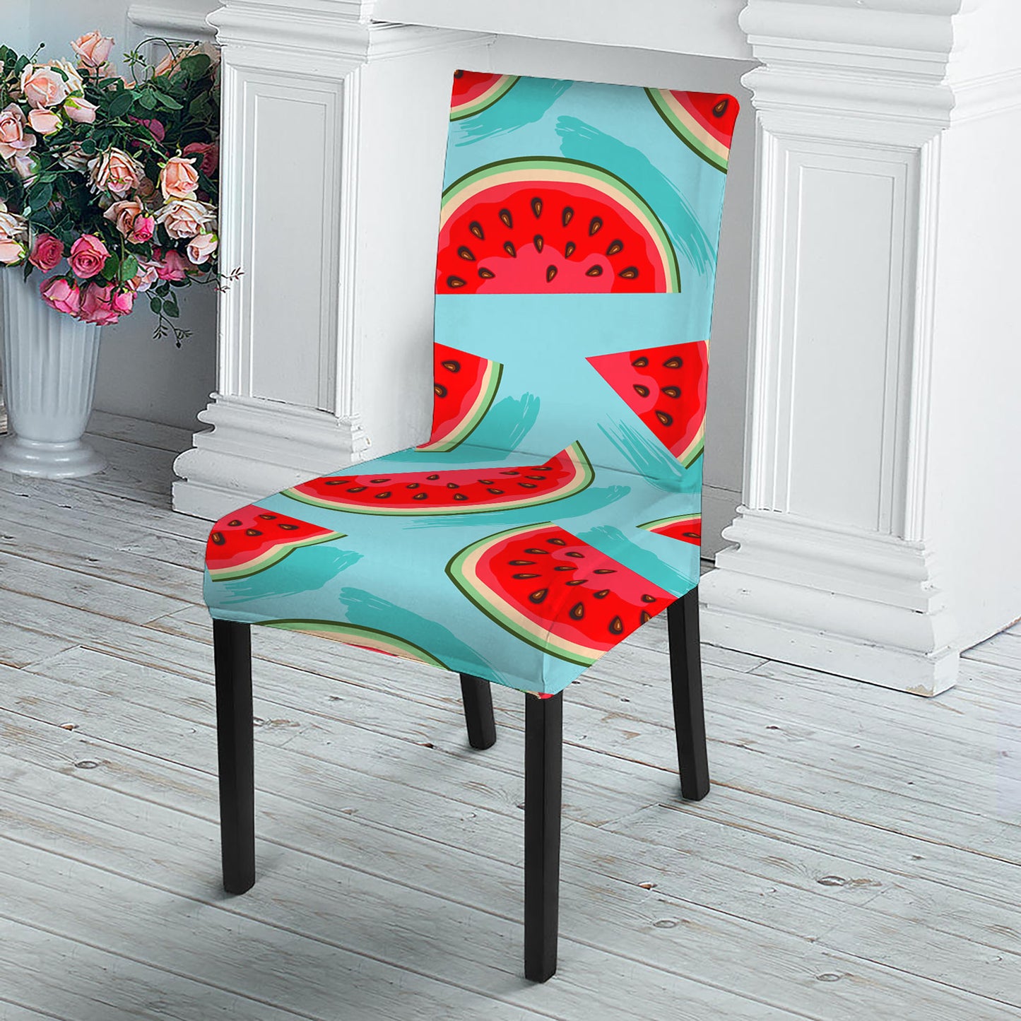 Blue Watermelon Pieces Pattern Print Dining Chair Slipcover