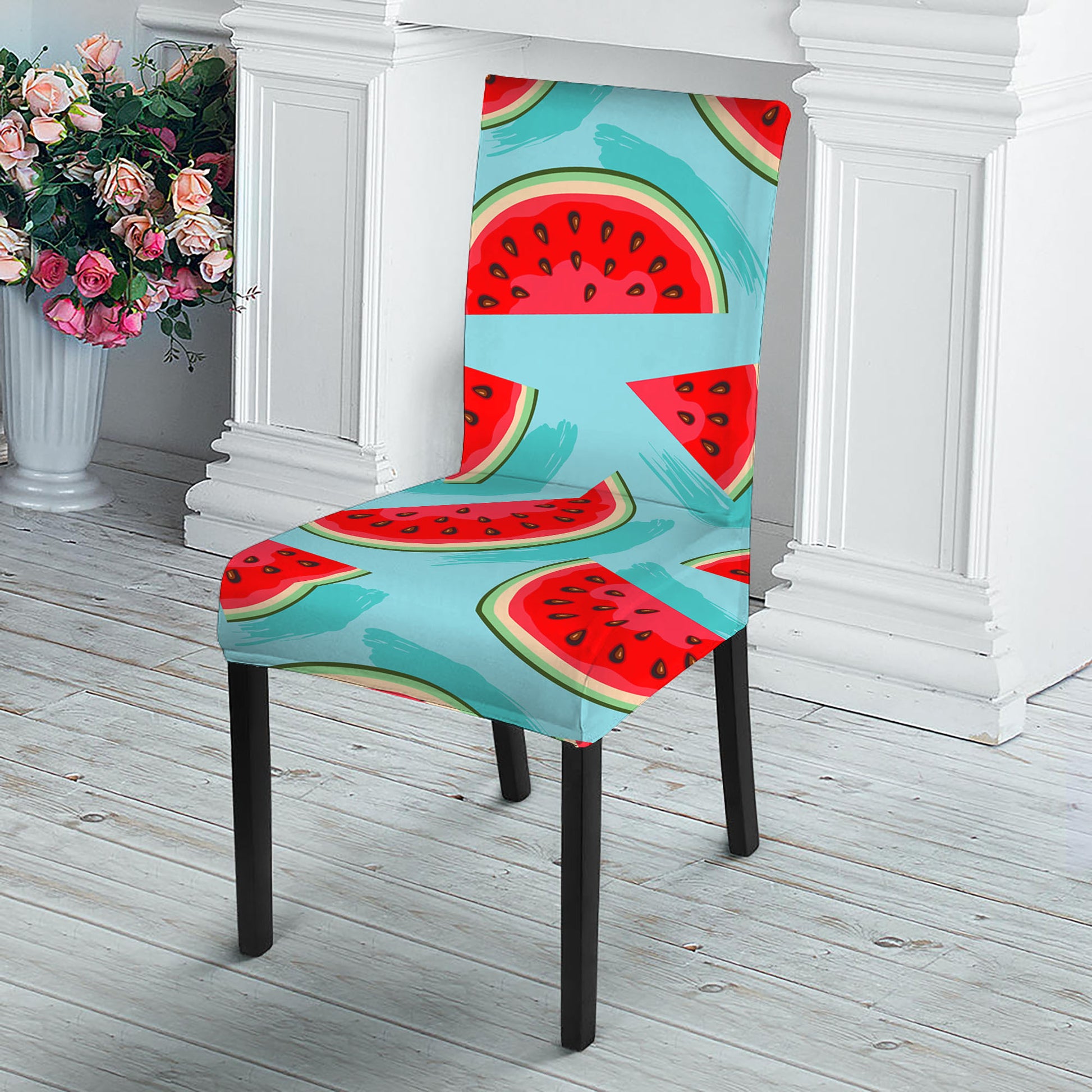 Blue Watermelon Pieces Pattern Print Dining Chair Slipcover
