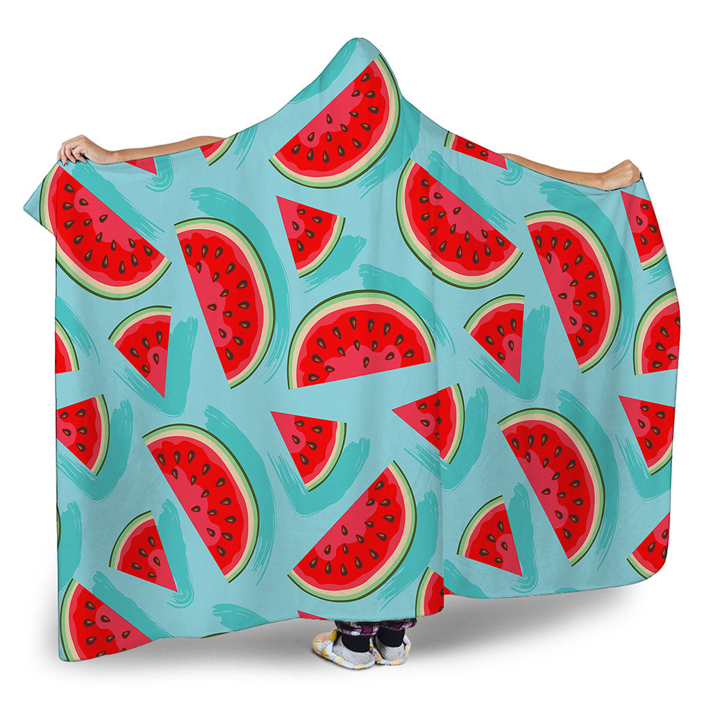 Blue Watermelon Pieces Pattern Print Hooded Blanket