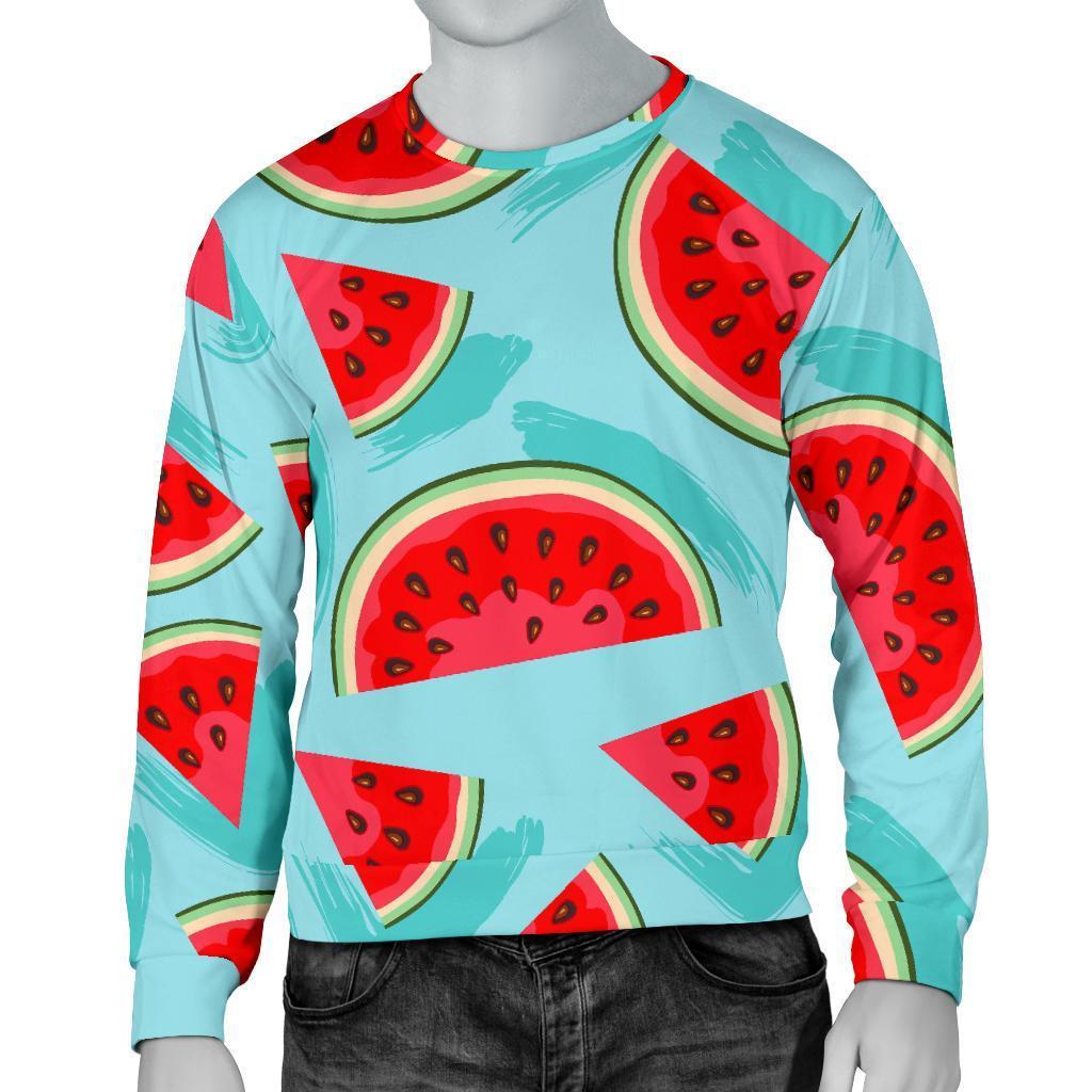 Blue Watermelon Pieces Pattern Print Men's Crewneck Sweatshirt GearFrost