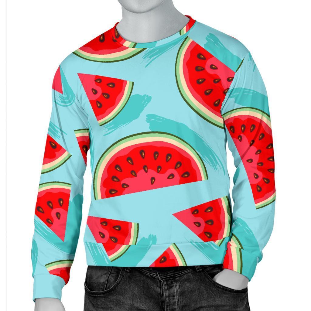 Blue Watermelon Pieces Pattern Print Men's Crewneck Sweatshirt GearFrost