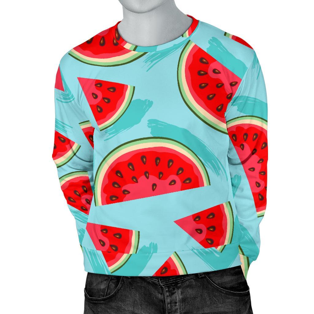 Blue Watermelon Pieces Pattern Print Men's Crewneck Sweatshirt GearFrost