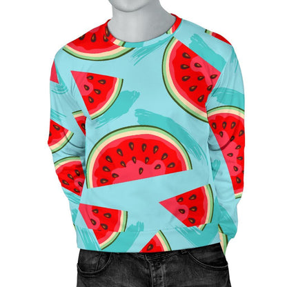 Blue Watermelon Pieces Pattern Print Men's Crewneck Sweatshirt GearFrost