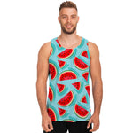 Blue Watermelon Pieces Pattern Print Men's Tank Top