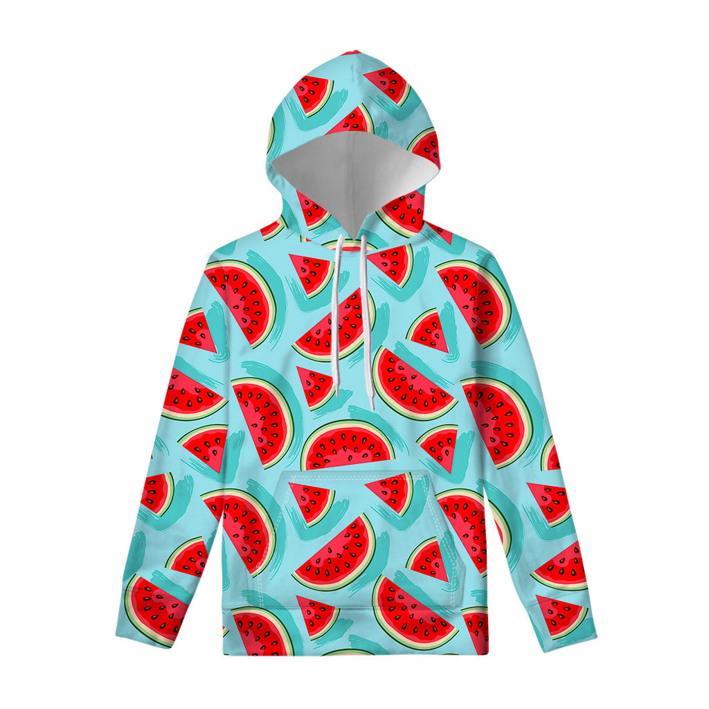Blue Watermelon Pieces Pattern Print Pullover Hoodie