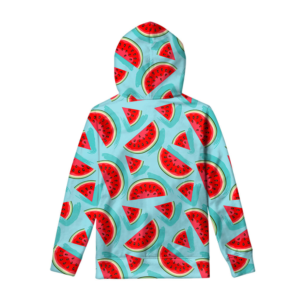 Blue Watermelon Pieces Pattern Print Pullover Hoodie