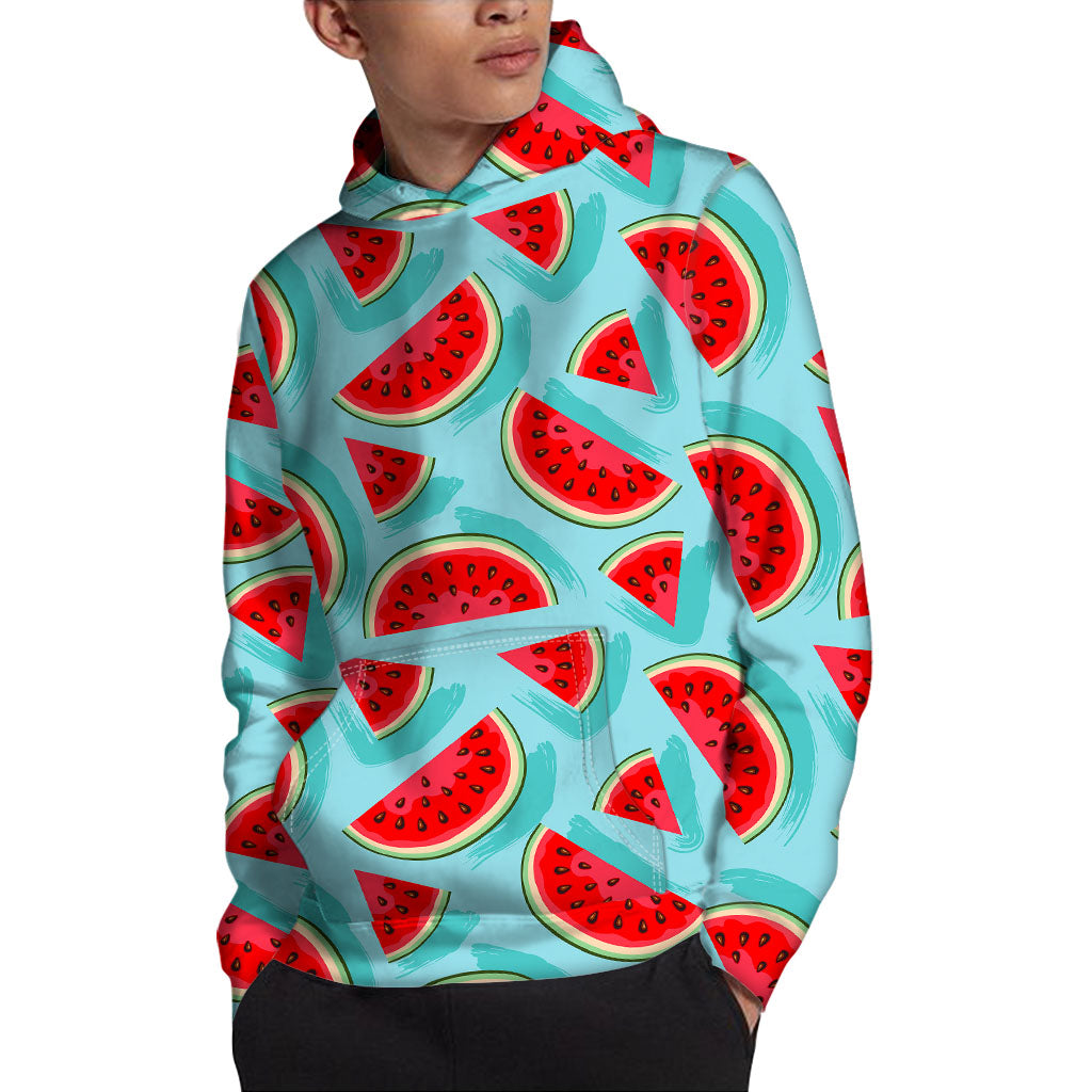 Blue Watermelon Pieces Pattern Print Pullover Hoodie