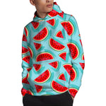 Blue Watermelon Pieces Pattern Print Pullover Hoodie
