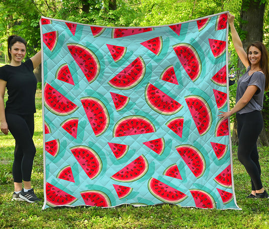 Blue Watermelon Pieces Pattern Print Quilt