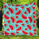 Blue Watermelon Pieces Pattern Print Quilt