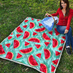 Blue Watermelon Pieces Pattern Print Quilt