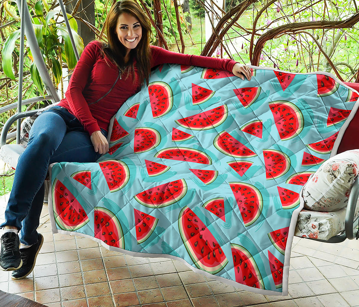 Blue Watermelon Pieces Pattern Print Quilt