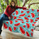 Blue Watermelon Pieces Pattern Print Quilt