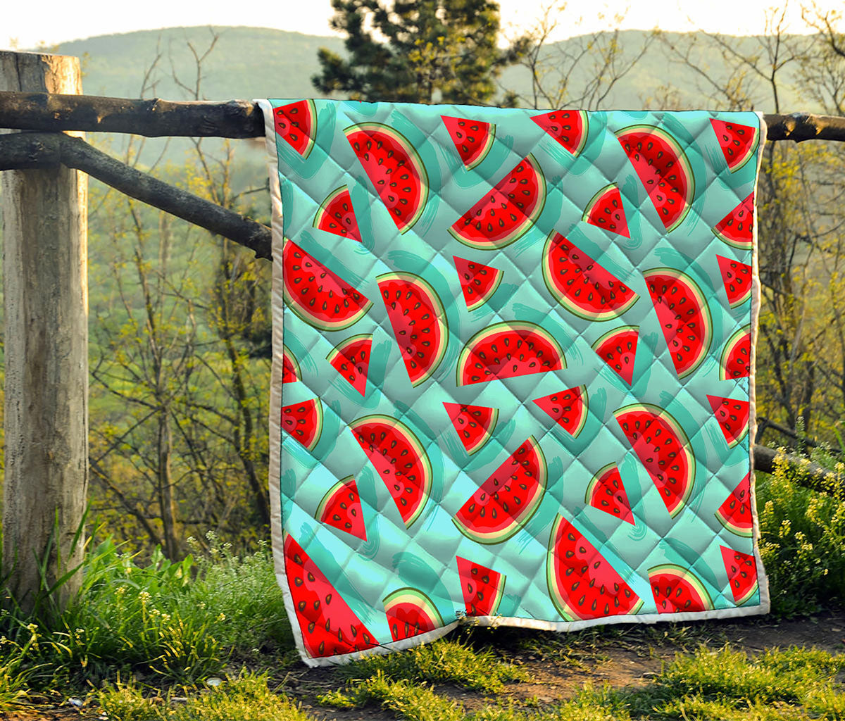 Blue Watermelon Pieces Pattern Print Quilt