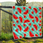 Blue Watermelon Pieces Pattern Print Quilt