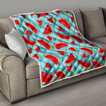 Blue Watermelon Pieces Pattern Print Quilt