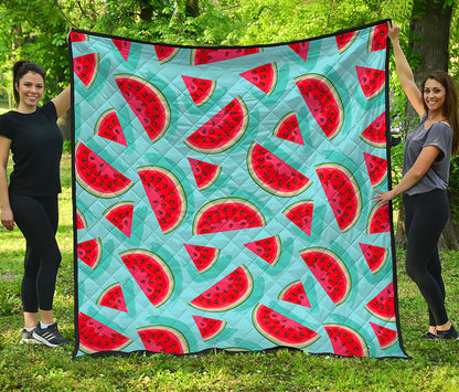 Blue Watermelon Pieces Pattern Print Quilt