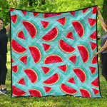 Blue Watermelon Pieces Pattern Print Quilt