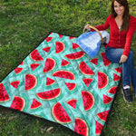 Blue Watermelon Pieces Pattern Print Quilt