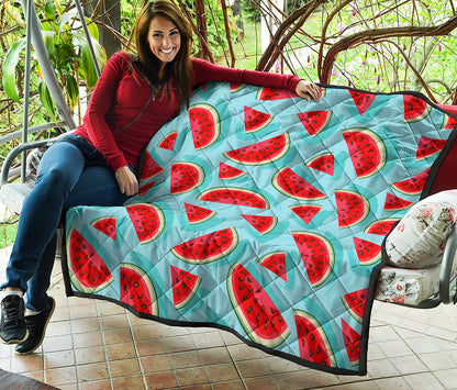 Blue Watermelon Pieces Pattern Print Quilt