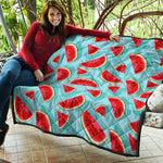 Blue Watermelon Pieces Pattern Print Quilt