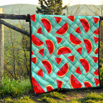 Blue Watermelon Pieces Pattern Print Quilt