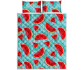 Blue Watermelon Pieces Pattern Print Quilt Bed Set