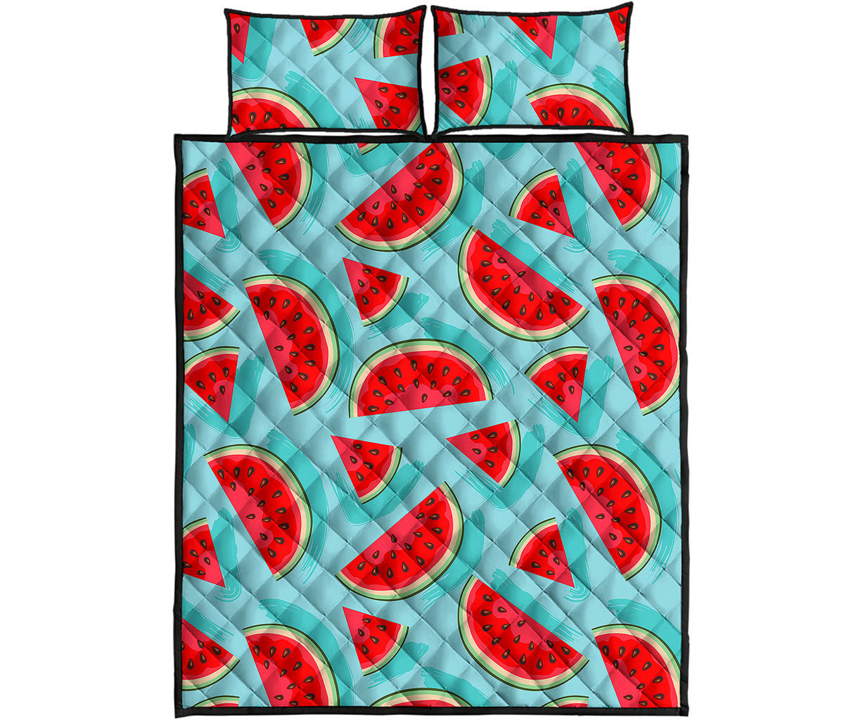 Blue Watermelon Pieces Pattern Print Quilt Bed Set