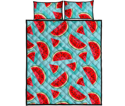 Blue Watermelon Pieces Pattern Print Quilt Bed Set