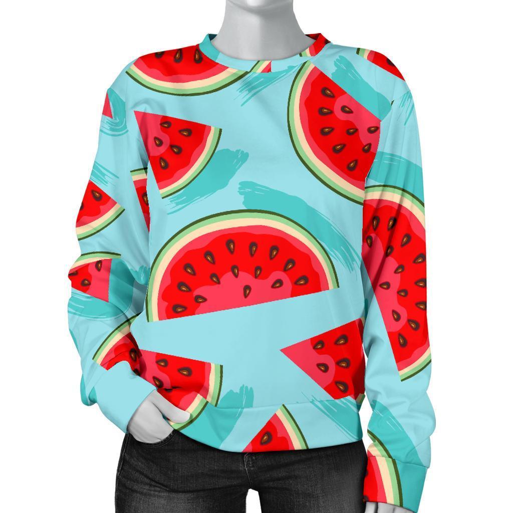 Blue Watermelon Pieces Pattern Print Women's Crewneck Sweatshirt GearFrost