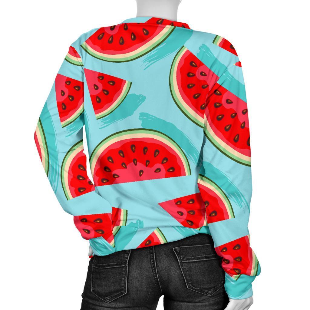 Blue Watermelon Pieces Pattern Print Women's Crewneck Sweatshirt GearFrost