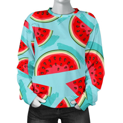 Blue Watermelon Pieces Pattern Print Women's Crewneck Sweatshirt GearFrost