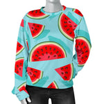 Blue Watermelon Pieces Pattern Print Women's Crewneck Sweatshirt GearFrost