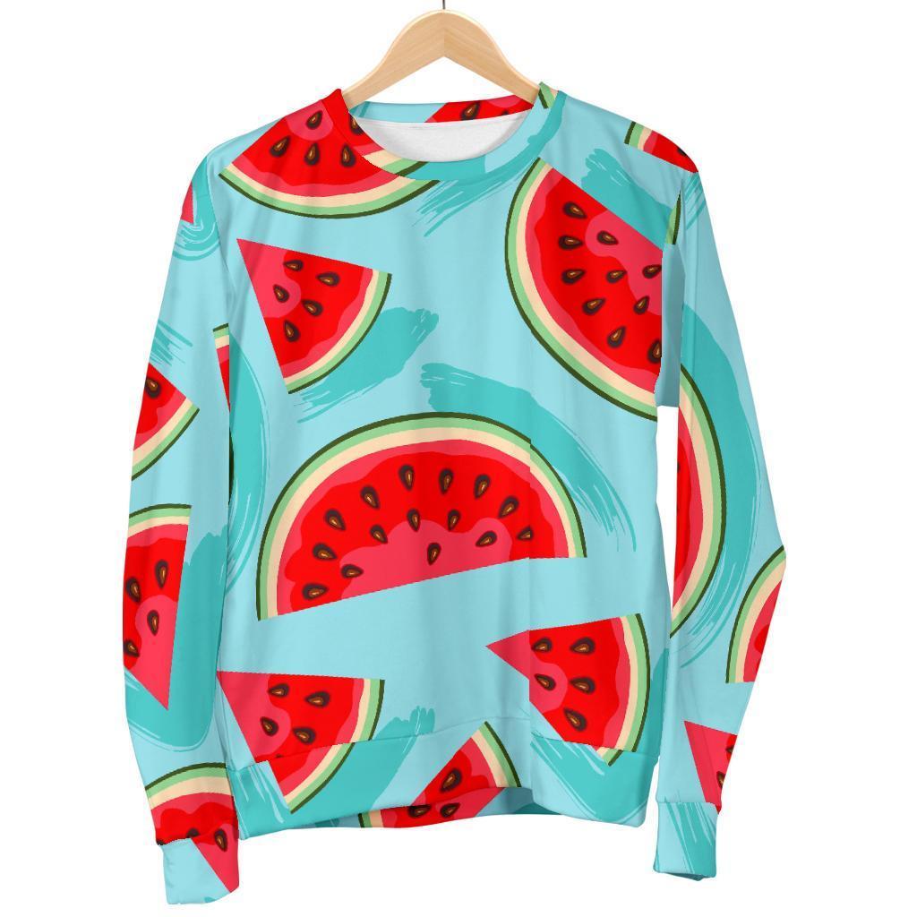 Blue Watermelon Pieces Pattern Print Women's Crewneck Sweatshirt GearFrost