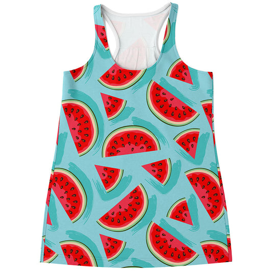 Blue Watermelon Pieces Pattern Print Women's Racerback Tank Top