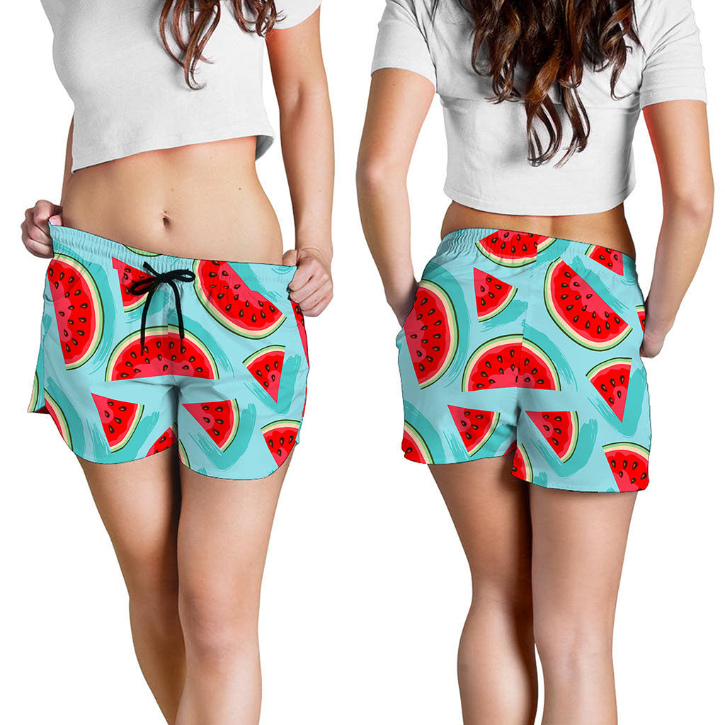 Blue Watermelon Pieces Pattern Print Women's Shorts