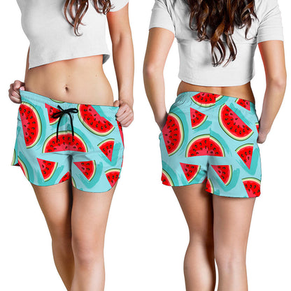 Blue Watermelon Pieces Pattern Print Women's Shorts