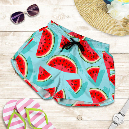 Blue Watermelon Pieces Pattern Print Women's Shorts
