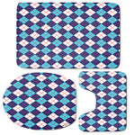 Blue White And Red Argyle Pattern Print 3 Piece Bath Mat Set