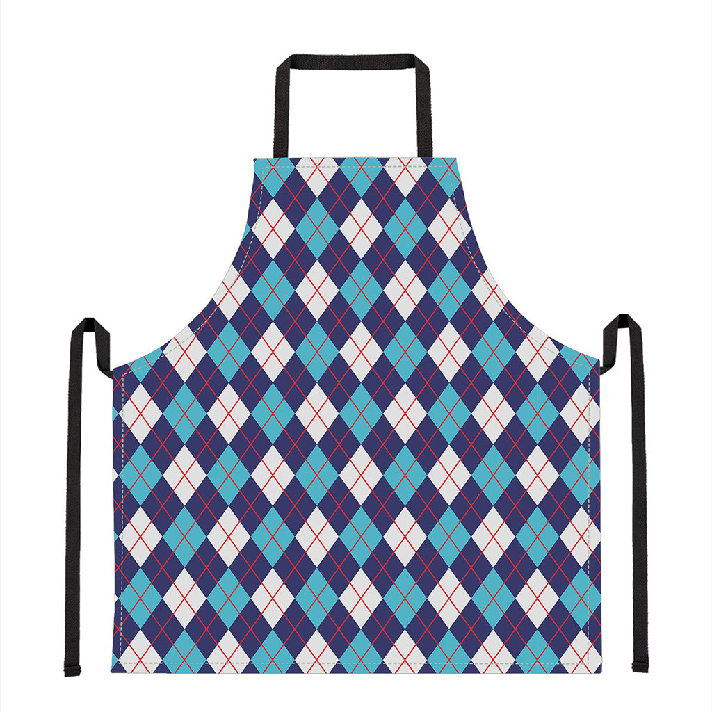 Blue White And Red Argyle Pattern Print Apron