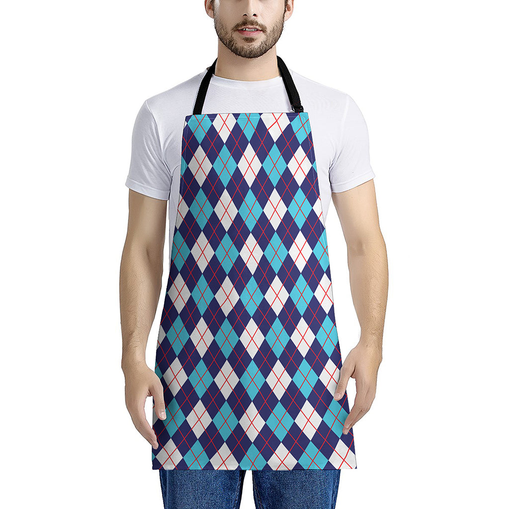 Blue White And Red Argyle Pattern Print Apron