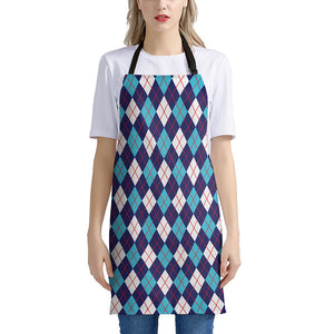 Blue White And Red Argyle Pattern Print Apron